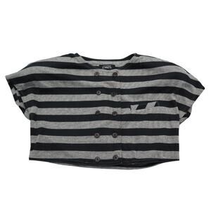 Fashion Adventure EMTS Shirt Womens M Black Gray Striped Pullover Cropped Top